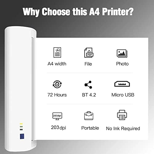 KXDFDC A4 מדפסת תרמית ניידת 210 ממ מיני מדפסת תמונות ניידות 203DPI תמיכה בהדפסת PDF קובץ דף אינטרנט