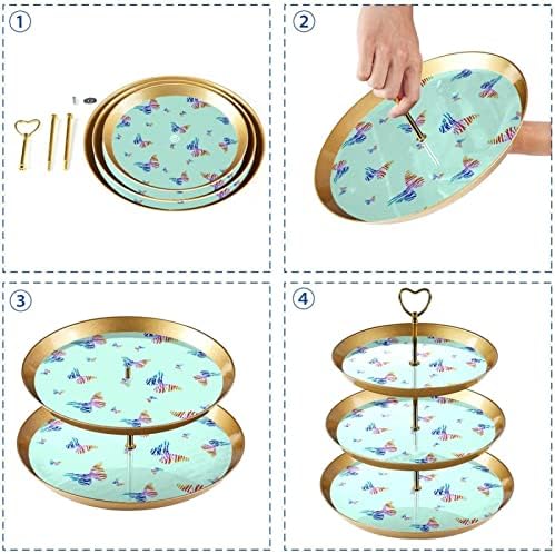 עמדת עוגה סט 3 דוכני קאפקייקס שכבה פלטת מאפה לשימוש חוזר לקישוטים למסיבות תה יום הולדת, פרפר כחול קשת