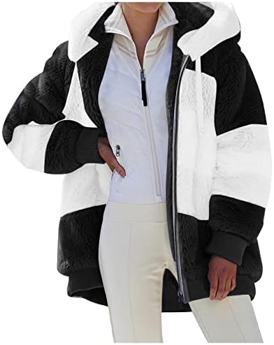 מעילים לנשים עם קפוצ'ון, 2023 חורף גדול של שרפה גודל סוודר גודל קטיף רב -צבעוני עם ז'קט עם רוכסן ברדס.