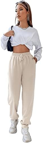 מכנסי טרנינג עם המותניים המותניים הגבוהים לנשים מכנסי טרנינגס מכנסי אימון מוצקים מזדמנים עם כיסים