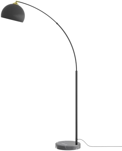 GetInlight 66 מנורת רצפת קשת מתכת שחורה מודרנית עם צל מתכת זהב פנימי ובסיס שיש שחור, נורת LED