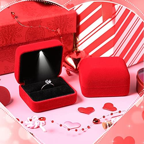 קופסת טבעת קטיפה 4 PCS קטיפה עם תכשיטי LED תכשיטים מתנה מארז אחסון טבעת מארז טבעת אוזניים מוארת