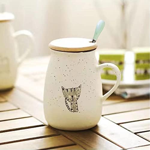 כוס קפה של ספל קרמיקה חתול חמוד עם מכסה וכף, המשמשת לתה עלים רופפים, קקאו, כוסות תה, מתנות לבריאות