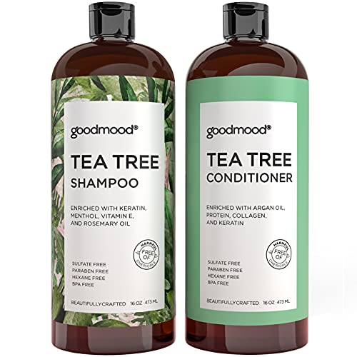 שמפו ומרכך עץ התה של Goodmood, שמפו נענע מועשר בחלבון, קולגן ומשי, טיפול בגברים ונשים עם חוסמי DHT,