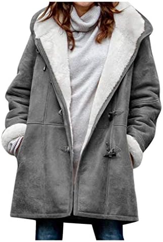 SGASY נשים כפתור קרן אופנה צמר מעיל מעיל עם מכסה המנוע חורף ז'קט חם חורף בתוספת גודל גודל פתוח