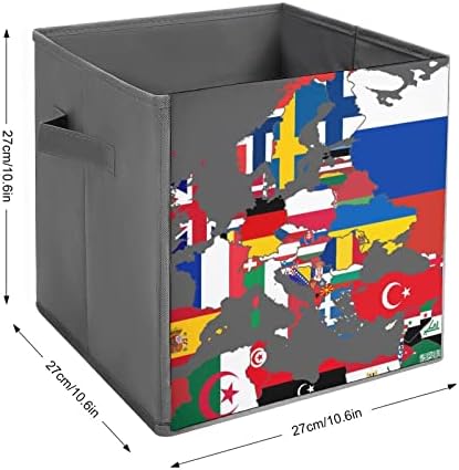 מפת דגל נודקיו של אירופה וצפון אפריקה פחי אחסון מתקפלים קופסאות מתקפלות קוביית בד ארגונית פשוטה עם ידיות לבית