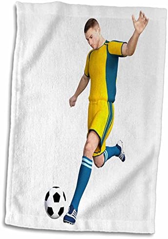 שחקן כדורגל 3 דרוז בצהוב ובועט בועט בכדורגל - מגבות