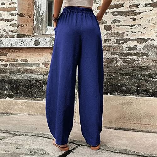 מכנסי טרנינג בסיסין נשים מזדמנות פלוס גודל גודל מותניים אלסטיים מכנסיים קפרי רחב כפתור רגל רחב מכנסיים
