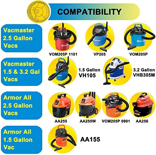 מרחב 5 חבילות VRC2 מסנן ואקום לשריון כל 2.5 ליטר ו- VACMASTER 1.5 עד 3.2 ליטר רטוב/יבש ואקום, חלק