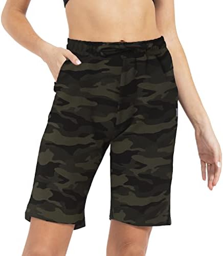 מכנסיים קצרים של Lakosmo Bermuda לנשים קיץ מזדמן אורך הברך באורך זיעה ארוך ג'רזי פלוס מכנסיים קצרים בגודל