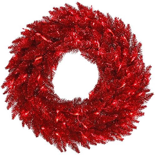 Vickerman 48 טינסל אדום מלא חג המולד מלא מלאכותי, אורות מיני ליבון אדום -ליבון אורות מיני -יבש - זרי חג המולד