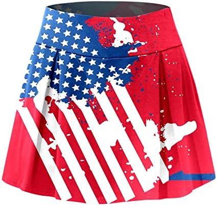 4 ביולי דגל אמריקה חצאיות אתלטיות עם מכנסיים קצרים לנשים מותניים גבוהים זורמים קפלים גולף סקורטס