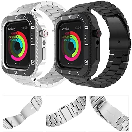 ערכת Mod Azanu עבור Apple Watch 8 7 6 5 4 3 SE לוחית מתכתית וגומי שעון גומי מארז נירוסטה ללהקה