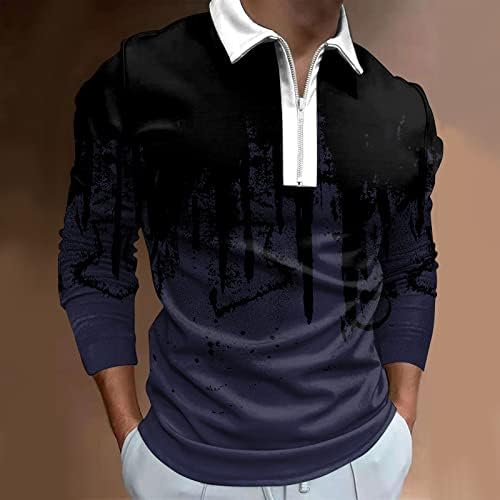 חולצות פולו רוכסן של XXBR Mens, 2022 חולצת גברים חדשים רחוב שרוול ארוך 3D Splash-Dink Print Tops גולף צוואר צוואר
