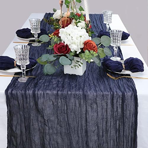 ג'וסמאי נייבי כחול גבינה כחולה שולחן שולחן רץ 13.3ft בד גבינה גזה גזה בד שולחן שולחן רץ 35*160 רץ שולחן כפרי
