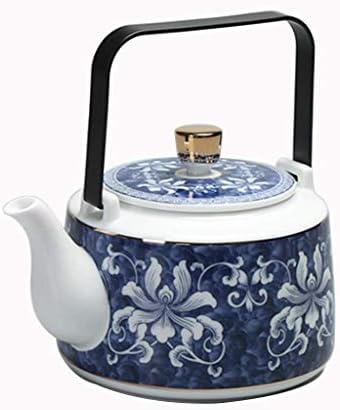 PDGJG תה קומקום-קומקום עם חילוף, סירי תה עלים רופפים קרמיקה, קומקום חרסינה מט מאט כחול כחול