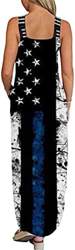 4 ביולי מקסי שמלות לנשים קיץ מקרית ארהב דגל בוהו שמלה ללא שרוולים צלב הלטר צוואר פטריוטי ארוך שמלה