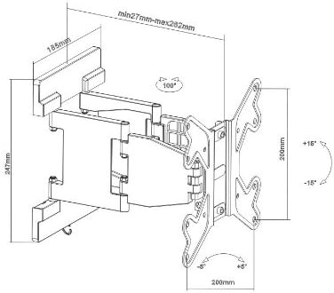 Monoprice Ultra-slim תנועה מלאה המפרנסת טלוויזיה קיר הרכבה-עבור טלוויזיות 23 אינץ 'עד 42 אינץ' משקל מקסימום