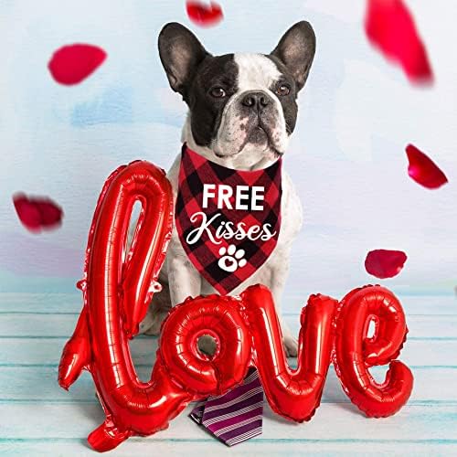 STMK 2 חבילה של יום האהבה בנדנות כלב, נשיקות בחינם להיות בנדנה גור של כלב ולנטיין משובץ כלבים לקישוטים