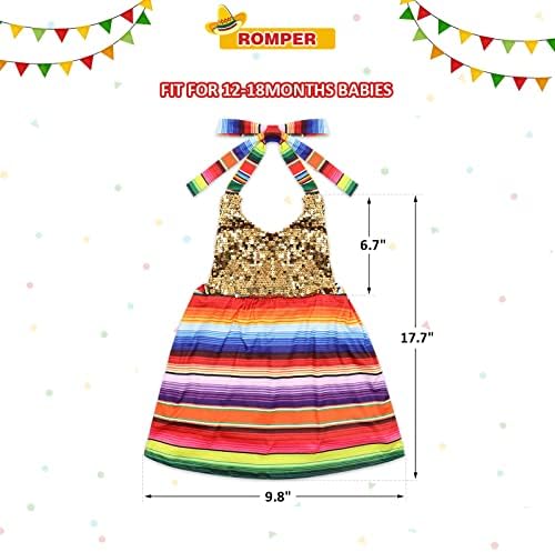 Eunikroko שמלת תינוקת מקסיקנית שמלת פיאסטה תלבושת ללא שרוולים עם סרט ראש uno cinco de מאיו פאייטים