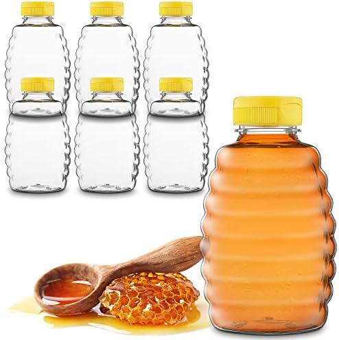 הר מוצרים ריק ברור פלסטיק לסחוט בקבוק דבש מתקן עם עפעפיים העליון להעיף, צנצנת דבש או סירופים, 16 אונקיה - 1 ליברות.