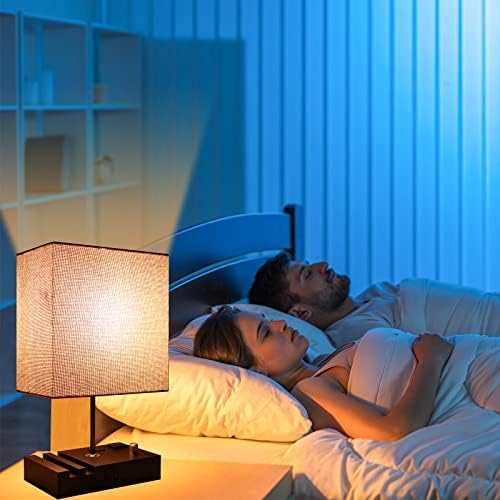 מנורת שולחן מעומעת לחלוטין של Wilux לחדר שינה עם יציאות USB-C & USB, מנורת ליד המיטה עם 2 חנויות