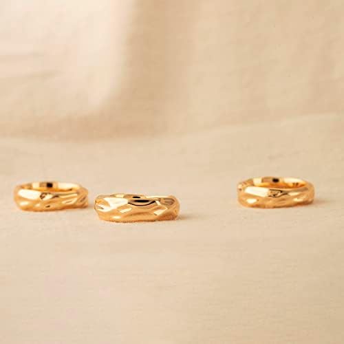 גנירצי טבעת מרוקע זהב לנשים כיפה מצופה זהב 14 קראט סטאק מינימליסטי תכשיטי אצבע להקה שמנמנה גודל 6-8