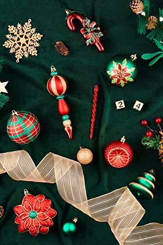 ולרי מדלין 108 קראט מסורתי אדום ירוק זהב קישוטי כדור חג המולד דקור, קישוטי עץ חג המולד מחוסמת חבילת