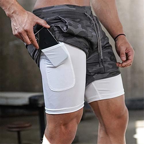 גברים של 2 ב 1 פעיל קצר מכנסיים גמישות קל משקל מהיר יבש אצן מכנסיים קצרים עם כיסים