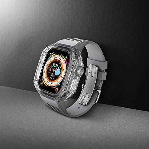 ערכת שינוי Fluororubber של Kavju עבור Apple Watch Ultra 49 ממ קרחון יוקרתי מקרה שקוף לסדרת Iwatch סדרת Ultra
