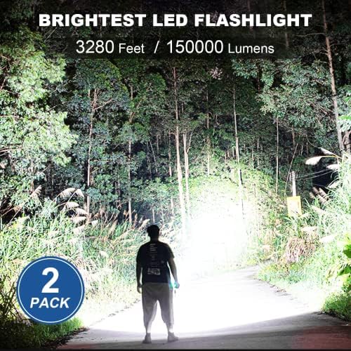 פנסים LED נטענים לומן גבוה, 150000 לומן סופר בהיר 5000mAh פנס פנס גבוה עם 5 מצבים ואור הבזק כף יד