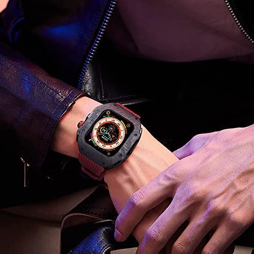 ערכת שינוי יוקרה של Zedevb עבור Apple Watch 8 Ultra 49 ממ פלואור רצועת גומי מארז סיבי פחמן עבור IWatch 8