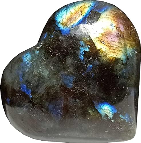 Aldomin® Labradorite Poldy Heart בצורת 80 גרם אבן טבעית אבן גביש רייקי ריפוי חן חן מתנה קריסטל ליוניסקס