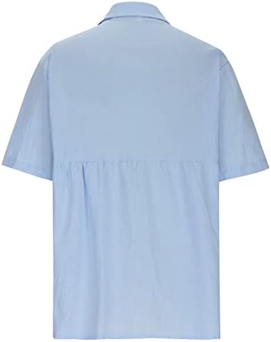 צמרות קיץ לנשים כפתור אלגנטי למטה שרוול קצר חולצת פשתן כותנה חולצה טרנדית שן הארי הטרנדי. חולצה