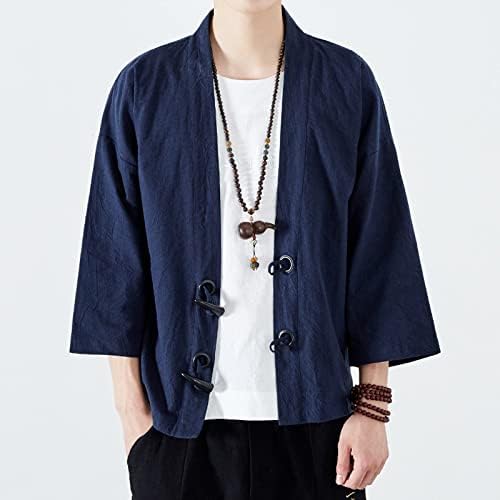 מעילי גברים אופנה יפני יאקאטה מזדמן מעיל קימונו להאריך ימים יותר כותנה בציר רופף למעלה מעילים