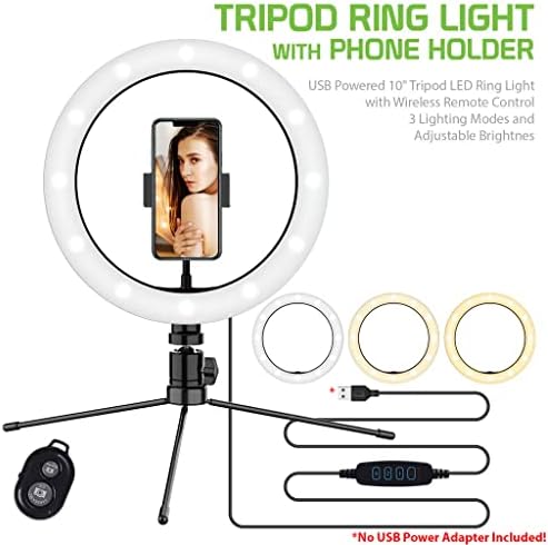 טבעת סלפי בהירה אור תלת צבעוני תואם את כוח המשיכה של פיגו 10 אינץ ' עם שלט לשידור חי / איפור/יוטיוב / טיקטוק/וידאו
