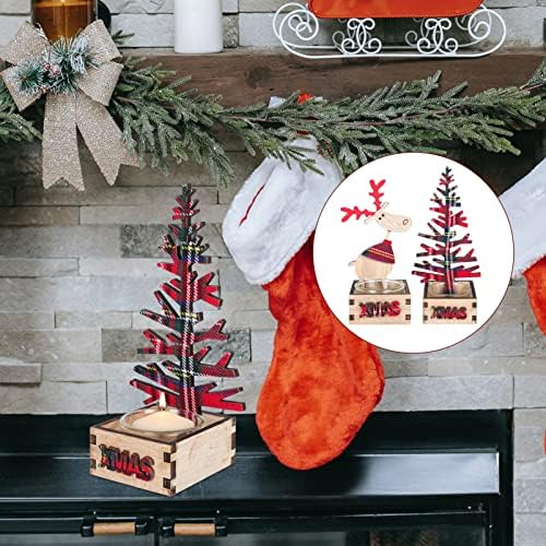 קישוטי חג המולד לוקשיני 2 יחידות חג המולד פמוט חג המולד איל עץ צורת עץ שולחן סימן אור תה מחזיק