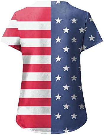 חולצות קיץ לנשים בכושר רופף יום העצמאות לנשים הדפס חולצות קיץ יומיות לגופיות צווארון וי לנשים