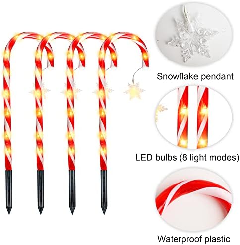 קישוטי חג המולד של גופה סולארית אורות קני ממתקים - 8 חבילות סמני קני קנדי ​​סמני מסלול עם נורות LED, 19