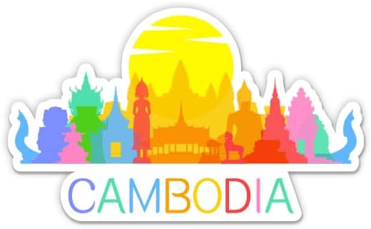 קמבודיה נסיעה אסיה צבעונית - מדבקת ויניל 3 - לטלפון בקבוק מים מחשב נייד לרכב - מדבקות אטומות למים