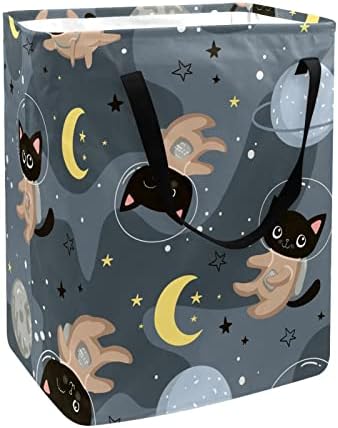 חתולים חמודים קסדות אסטרונאוטים הדפס אפור סל כביסה מתקפל, סלי כביסה עמידים למים 60 ליטר אחסון צעצועי כביסה