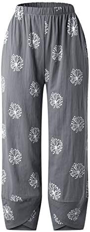 קיץ מזדמן כותנה פשתן מכנסיים לנשים בבאגי רחב רגל מכנסיים גבוהה מותן ארוך מכנסיים עם כיסים נוח מכנסיים