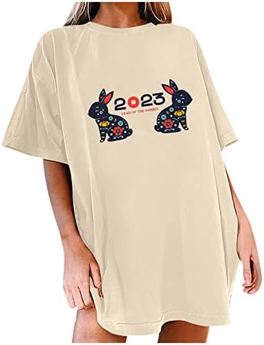 צמרות נשים 2023 הדפסת אותיות מצחיקות טייז מזדמן רופף ארנב חמוד חולצות גרפיות טוניקות גדולות