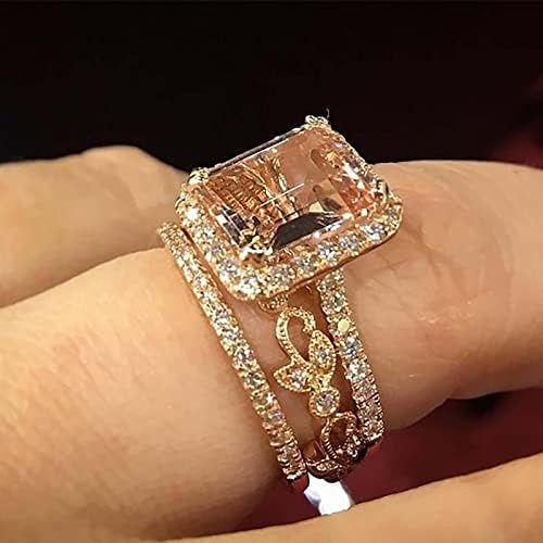 טמפרמנט יהלום סט טבעת זהב סט תכשיטים גיאומטריים טבעות פשוטות מתנות מתנות טבעת נשים