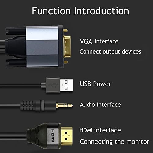 מתאם VGA ל- HDMI 50ft, עם ממיר Audio VGA לממיר HDMI VGA לכבל HDMI עם אודיו, מקרן VGA-HDMI Out Out Lead