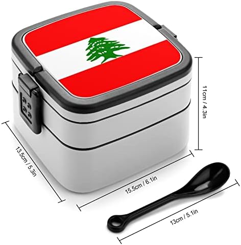 דגל לבנוני קופסת בנטו שכבה כפולה שכבה כפולה כל מיכל ארוחת צהריים הניתנת לערימה עם כף לטיולי פיקניק