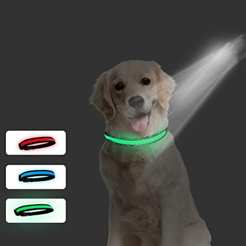 Comoil Led Dogs Collar USB נטענת, עמידה במים צווארוני כלבים, צווארון Led Led מתכוונן להליכה בלילה, ריצה וריצה