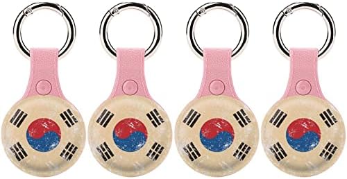 רטרו דרום קוריאה דגל מגן מקרה תואם עבור איירטאג אנטי אבוד איתור מחזיק עם מפתח טבעת עבור ארנק
