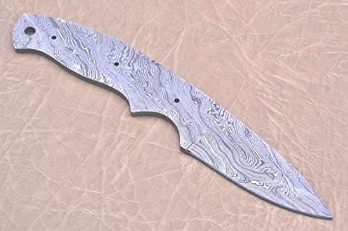 8.25 סנטימטרים ארוך יד מזויף דמשק פלדה ריק להב הפשטת סכין עם 3 פין חור & מגבר; החדרת חור חלל 4 סנטימטרים