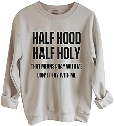 נשים של ארוך שרוול חולצות מקרית סווטשירט חצי הוד חצי קדוש להתפלל עם לי לא לשחק עם לי בסוודרים חולצות